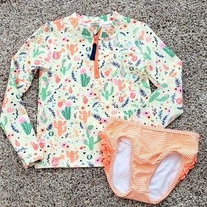 Ruffle Butts, size 7, Cactus print with orange striped bottoms